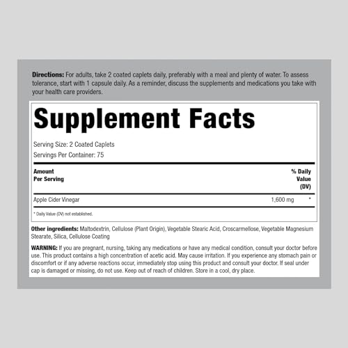 Piping Rock Apple Cider Vinegar Pills | 1600mg | 150 Caplet Capsules | High Potency Piping Rock