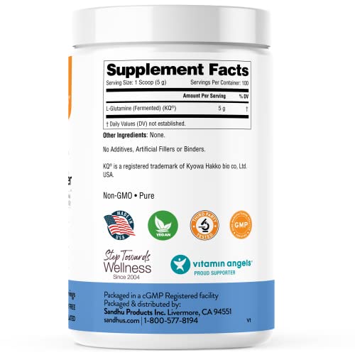 Sandhu's L-Glutamine - 100 Servings -Made in USA -500 Gram- Non-GMO- Amino Sandhu's