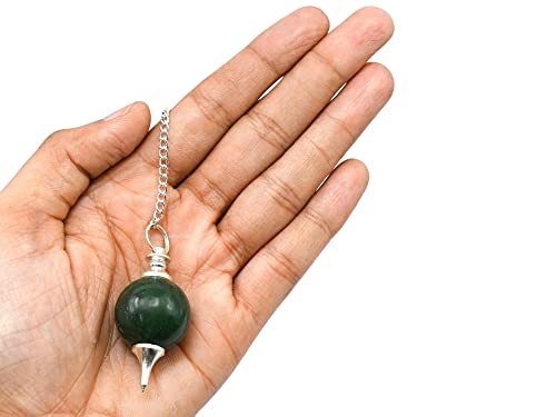 Green Aventurine Crystal Ball Pendulum for Divination - Dowsing Pendulum Necklace with Chain Amazing Gemstone