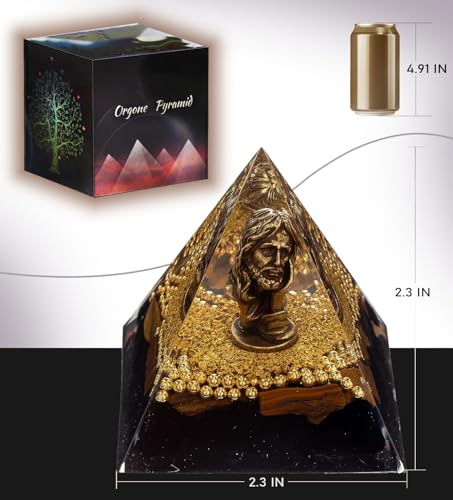FENGSHUI-CAISHEN Mini Jesus Figurine in Healing Crystal Orgone Pyramid - Obsidian Tiger's Eye FENGSHUI-CAISHEN