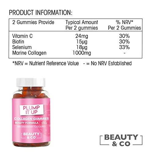 Beauty & Co Collagen Gummies by - 120 Marine Collagen Gummies with Biotin, Vitamin C & Selenium (120) Beauty & Co