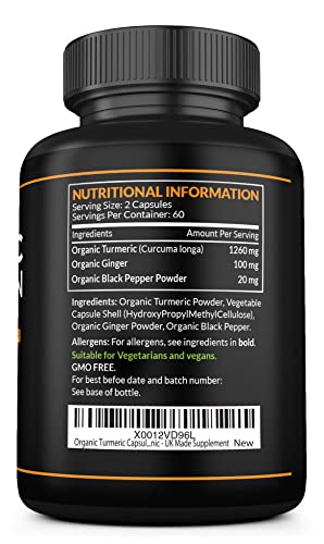 Organic Turmeric Capsules High Strength and Black Pepper with Active Curcumin SS Sport Supplies