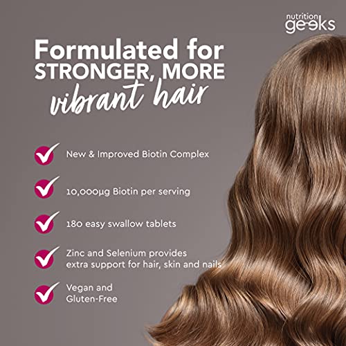 Nutrition Geeks Biotin Hair Growth Supplement - 180 Tablets Enhanced with Zinc Nutrition Geeks