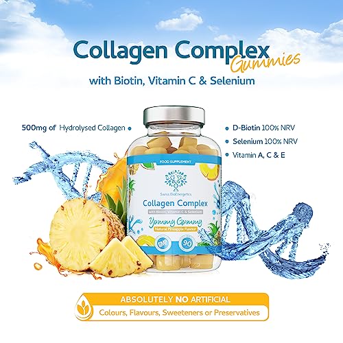 Collagen Complex - 90 Natural Pineapple Flavour Chewable Yummy Gummies swiss bioenergetics