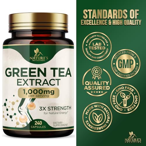 Nature's Green Tea Extract Pills 98% Standardized EGCG 1000mg - 3X Strength for Natural Nature's Nutrition