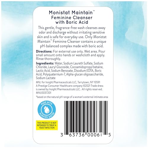 Monistat Boric Acid Feminine Cleanser, Fragrance Free Feminine Wash, 16 Fl Oz, 1 Pack Monistat