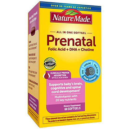 Nature Made Prenatal Multivitamin with Folic Acid, DHA and Choline, Dietary Supplement