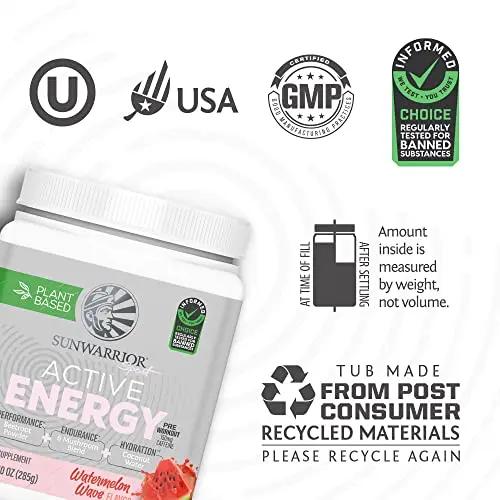Sunwarrior Plant-Based Preworkout Powder Hydration Blend | Coconut Water Mushroom Blend Soy Free Sugar Free Gluten Free Dairy Free Synthetic Free | Watermelon Wave 30 Servings | Sport Active Energy