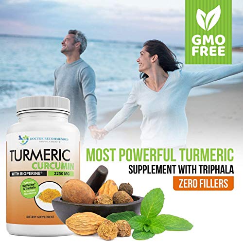 Turmeric Curcumin - 2250mg/d - 95% Curcuminoids - 180 Veggie Caps with Black Pepper DOCTOR RECOMMENDED SUPPLEMENTS