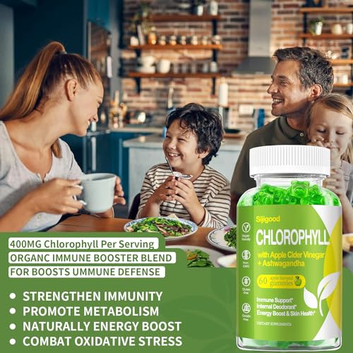 Organic Chlorophyll Gummies with Ashwagandha, Black Seed Oil, Apple Cider Vinegar Sijigood