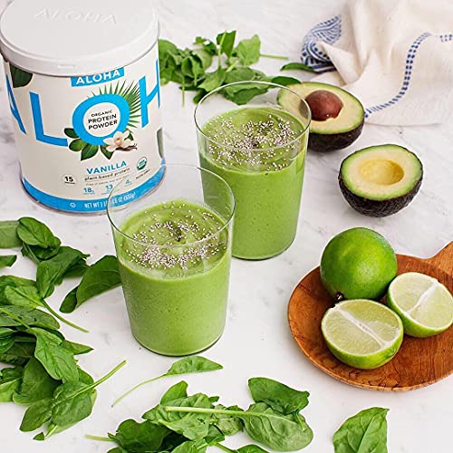 ALOHA Organic Plant Based Protein Powder, Stevia Free, Vanilla, 19.6 oz, 15 Servings ALOHA