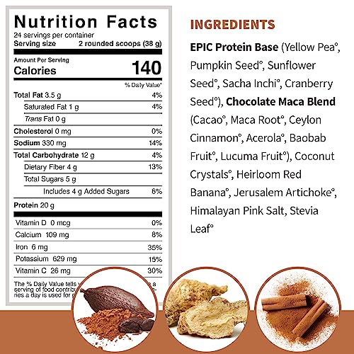 Sprout Living Epic Protein, Plant Based Protein & Superfoods Powder, Chocolate Maca Sprout Living