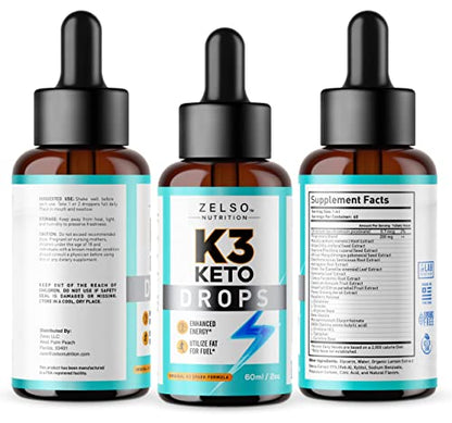 (3 Pack) K3 Keto Drops for Weight Loss - Fat Burner & Metabolism Booster | Advanced Keto