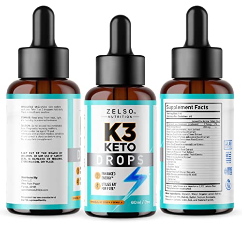 K3 Keto Drops for Weight Loss - Fat Burner & Metabolism Booster | Advanced Keto Carb ZELSO
