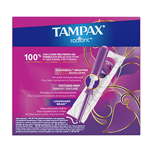 Tampax Radiant Tampons Multipack, Regular/Super/Super Plus Absorbency, With Leakguard Braid Tampax