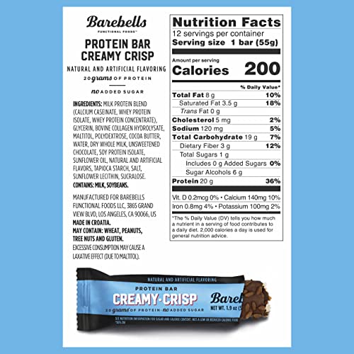 Barebells Protein Snacks Bars Creamy Crisp - 12 Count, 1.9oz Bars 55g of High Protein 