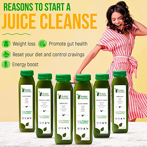 Raw Fountain 7 Day Green Juice Cleanse, All Natural Raw, Vegan Detox, Cold Pressed Raw Fountain