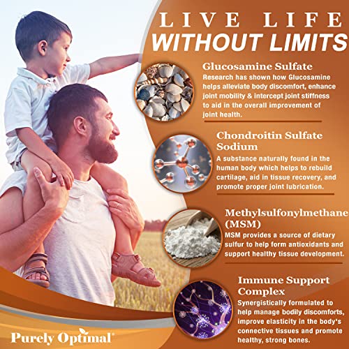 Purely Optimal Premium Glucosamine Chondroitin MSM Supplement Tablets w/Turmeric Purely Optimal