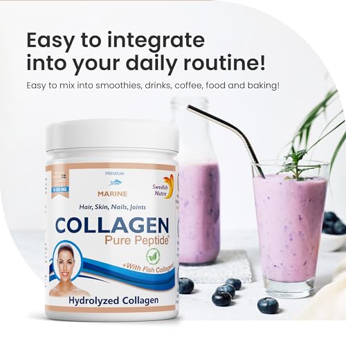 Swedish Nutra Powder Marine Collagen - Pack of 300g, 30 Day Supply | Minimize Fine Lines, Wrinkles & Improve Skin Elasticity | High Absorption Rate Swedish Nutra