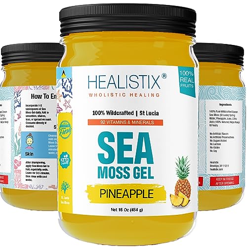 Healistix Pineapple Irish Sea Moss Gel 16 Oz - St Lucia Wildcrafted Seamoss Gel, Packed 
