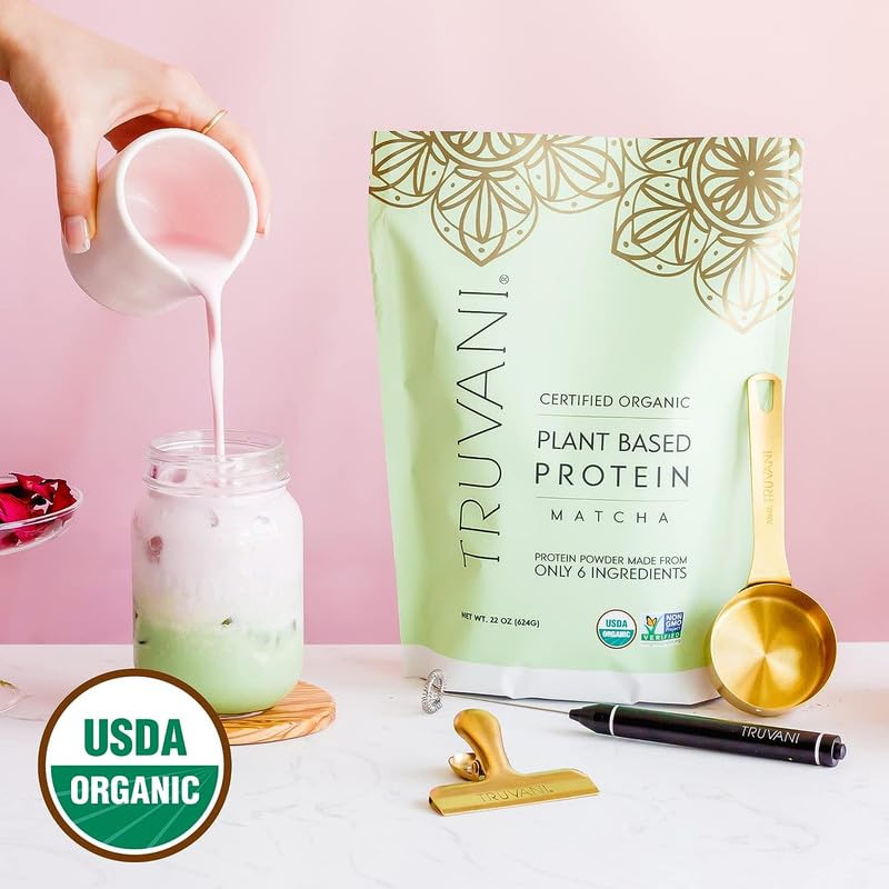 Truvani Organic Vegan Protein Powder Matcha - 20g of Plant Based, Organic Protein Truvani