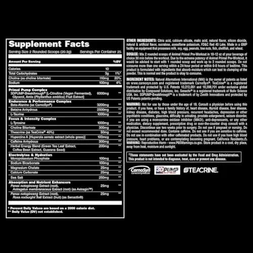Animal Primal Muscle Hydration + Preworkout Powder – Contains Beta Alanine, 3DPump Animal
