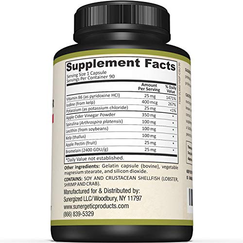 Sunergetic Premium Apple Cider Vinegar Capsules – Includes Apple Pectin, Spirulina Sunergetic