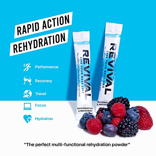 Revival Rapid Rehydration Electrolytes Powder - High Strength Vitamin C, B1, B3, B5, B12 Revival Shots