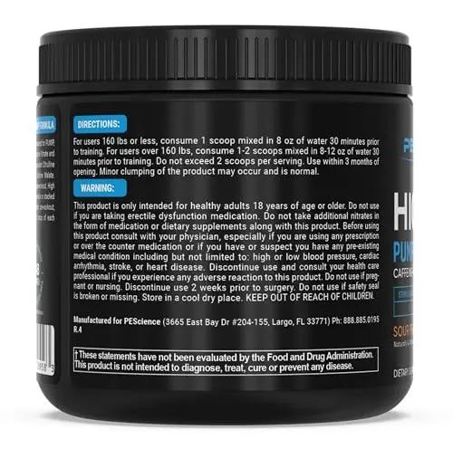 PEScience High Volume Nitric Oxide Booster Pump Pre Workout Powder, Sour Peach Candy PEScience