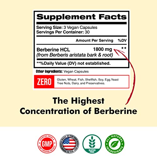Berberine 1800mg Per Serving, Berberine Supplement, Berberine HCL, Berberine Pills American Standard Supplements