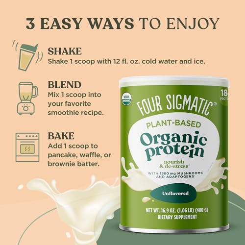 Four Sigmatic Organic Plant-Based Protein Powder Unflavored Protein with Lion’s Mane Four Sigmatic