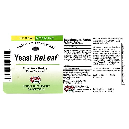 Herbs Etc, Yeast Releaf, 60 Capsules Herbs Etc.