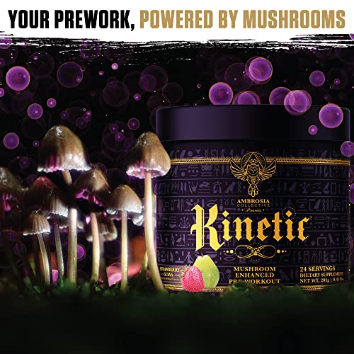 Ambrosia Kinetic Organic Preworkout, Mushroom Enhanced Natural Pre Workout Supplement Ambrosia