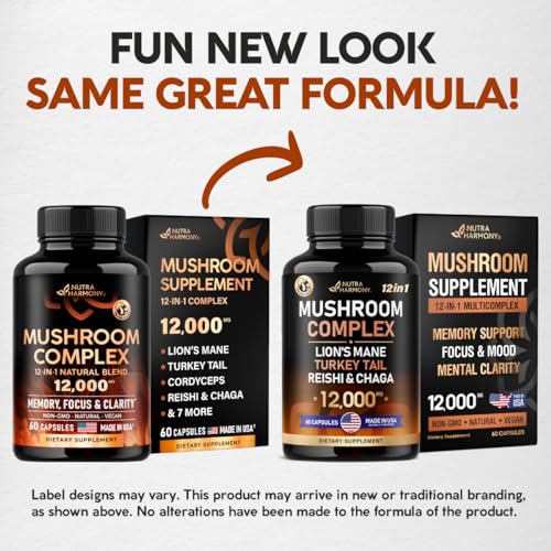 Mushroom Supplement - Organic Lion's Mane | Turkey Tail | Chaga | Cordyceps | Reishi NUTRAHARMONY