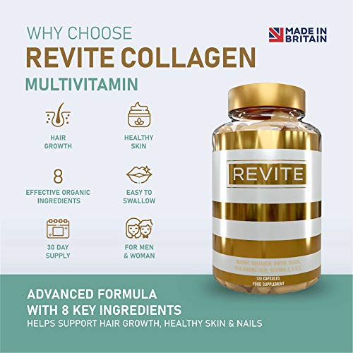 Marine Collagen Capsules 2000mg, Hyaluronic Acid, Silica, Biotin, Vitamin A, E & C Hair Revite