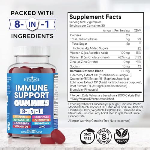 NEW AGE 8 in 1 Immune Support Booster Supplement with Elderberry, Vitamin C NEW AGE