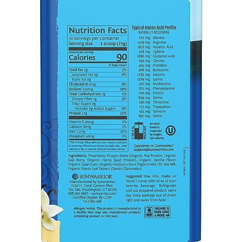 Sunwarrior Vegan Protein Powder Organic Plant-Based Protein | BCAA Amino Acids Hemp Sunwarrior
