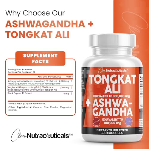 Clean Nutraceuticals Tongkat Ali 300,000mg and Ashwagandha 100,000mg