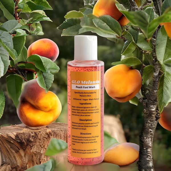 GLO Melanin Peach Yoni Wash with Aloe Vera, All Natural Feminine Wash for Women pH Balance Glo Melanin