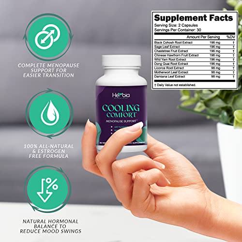 HERBIA Natural Menopause and PMS Supplement - Hormonal Balance, Estrogen-Free Herbal 