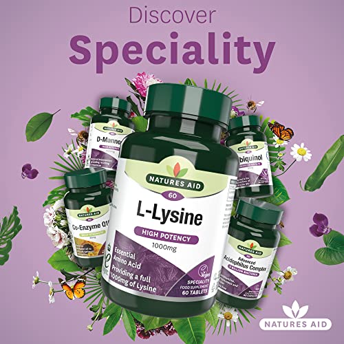 Natures Aid L-Lysine 1000 mg, High Potency Essential Amino Acid, Vegan, 60 Tablets natures aid