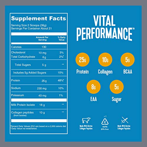 Vital Performance Protein Powder, 25g Lactose-Free Milk Protein Isolate Casein & Whey Vital Proteins