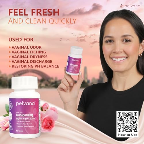 Pelvana Boric Acid Suppositories for Women 30 - for Vaginal pH Balance, Odor Control, Itching, & Discharge Pelvana