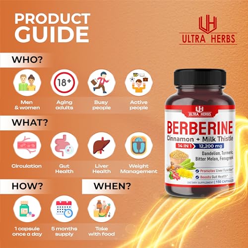 Ultra Herbs Premium Berberine 12,200MG with Cinnamon, Milk Thistle *USA Made & Test* ULTRA HERBS