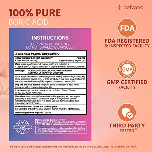Pelvana Boric Acid Suppositories 30 + 30 Applicators + 100 pH Test Strips = 160 Piece Pelvana