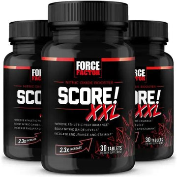 FORCE FACTOR Score! XXL, 3-Pack, Nitric Oxide Booster Supplement for Men with L