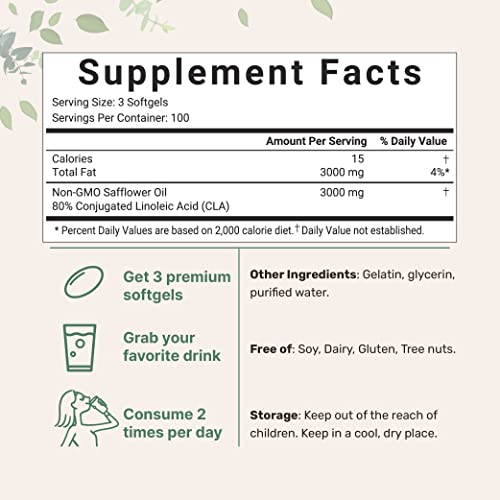 Micro Ingredients CLA Supplements 3000mg Per Serving | 300 Softgels, Made with 80% Micro Ingredients