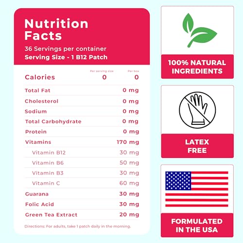 B12 Patches (Pack of 36) - 100% Natural Vitamin Patches for Women, Energy, Focus & Body Spirit Patches