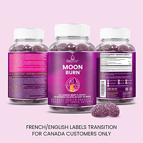BeLive MoonBurn Nighttime Melatonin Gummies - 60 Ct | Formulated with Apple Cider BeLive