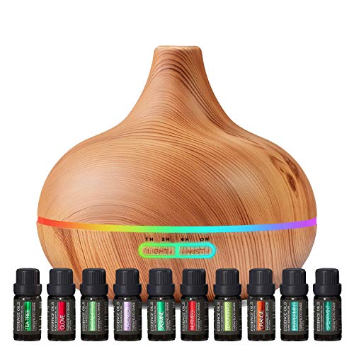 Ultimate Aromatherapy Diffuser & Essential Oil Set - Ultrasonic Top 10 Oils Modern with 4 Timer 7 Ambient Light